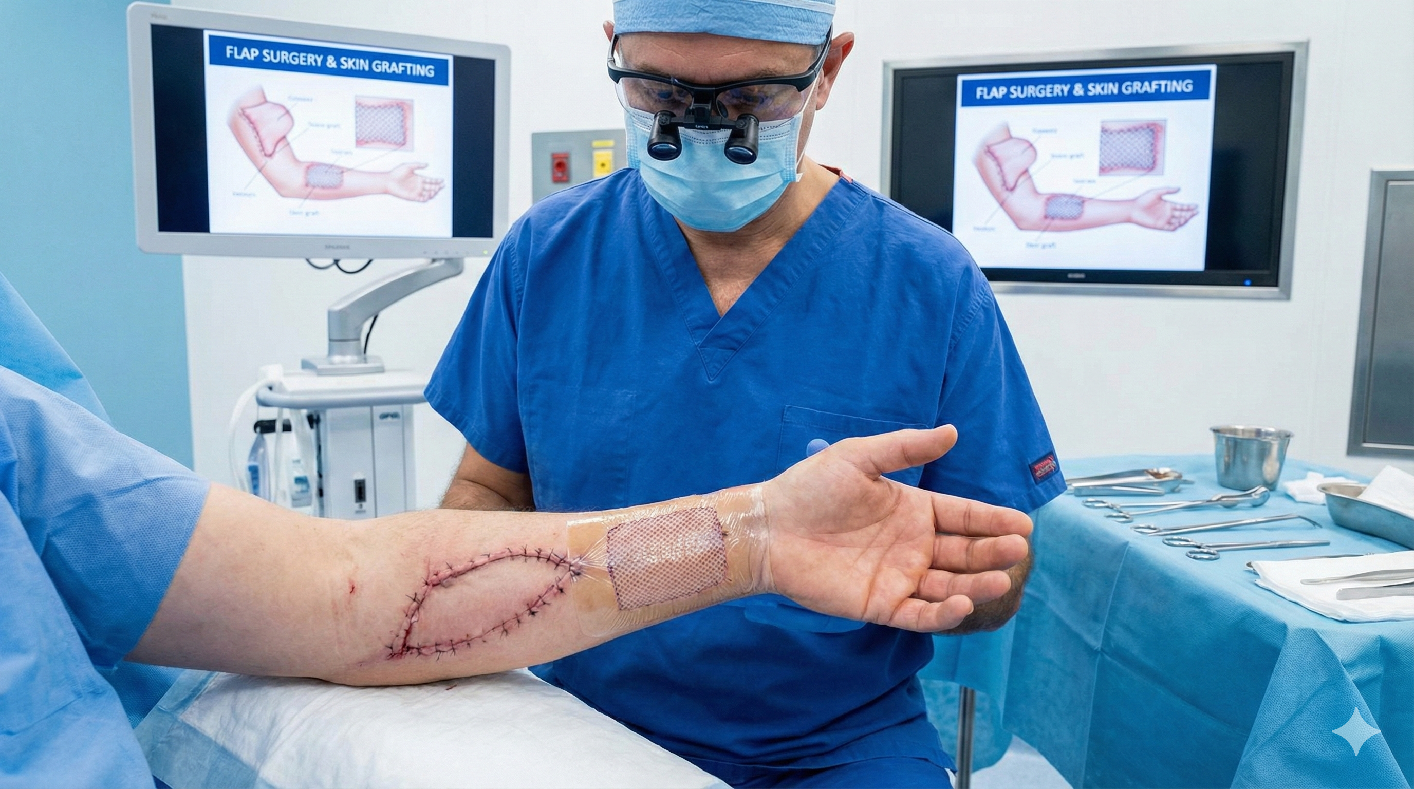 Flap surgery and skin grafting